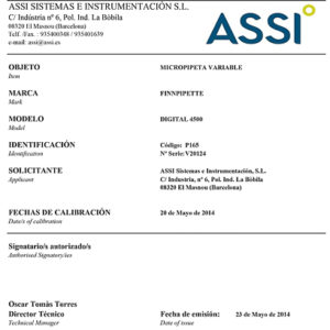 *CERTIFICAT ENAC POUR MICROPIPETTES DE VOLUME FIXE