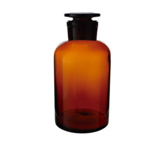 FLACON EN VERRE AMBRÉ POUR RÉACTIF, COL LARGE, AVEC BOUCHON EN VERRE